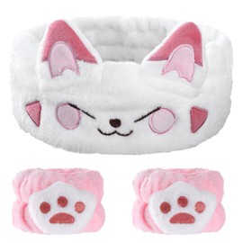 AOZUO Hairband Cosmetics for Make Up and Washing, Cute Cat Elastic Face Wrist Wash Band, Absorbent Make-Up Headband for Girls Women Yoga, Sports, Skin Care Cosmetic Shower