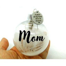 Memorial Christmas Urn Ornament - Urn for Human & Pet Ashes - Angel Wing Feather - A Piece of My Heart is in Heaven - Heavy Duty Fillable Keepsake Urn (Mom)