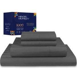 Minor Monkey 100% Egyptian Cotton King Size Damask Striped Sheets, 1000 Thread Count Luxury Breathable Sheet, 4Pc King Size Bed Sheet Set, Long Staple 16" Deep Pocket Sheets Set: Dark Grey