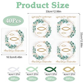 HUKUMA 40 Stück Servietten Kommunion + 80 Holzfische Streudeko, Konfirmation Deko Junge Mädchen Eukalyptus Grün,Gastgeschenke Tischdeko für Taufe, Kommunion, Konfirmation und mehr, 33 x 33cm
