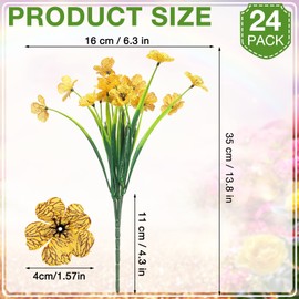 Jutom Artificial Flowers Fall for Outdoor UV Resistant Autumn Fake Artificial Plants Flowers No Fade Silk Faux Realistic Flowers for Spring Indoor Outside Garden Yard Pot Farmhouse(Yellow,24 Pcs)