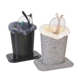 Baitaihem Pack of 2 Plush Lined Eyeglasses Holder Stand Protective Glasses Case For Desks Or Nightstands,Canvas(Gray)+Leather(Black/Gray)