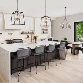 Uolfin Modern 6 Light Chandelier, Black & Gold Lantern Pendant Light, Cage Hanging Foyer Light Fixture for Dining Room, Bedroom, Kitchen, Hallway, Entrance and Living Room.