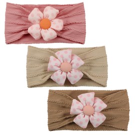 3 Pieces Baby Flower Headband, Nylon Baby Headbands, Soft Hair Bands, Accessories for Newborns, Toddlers (Khaki Brown Pink)
