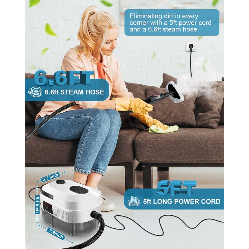 Zerpyor Handheld Steam Cleaner, 2500W Powerful 15sec Heat-up Multipurpose Steamer,