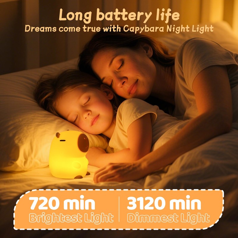 Rytinazzz Capybara Night Light for Kids, Squishy Lamp, 1200mAh Long-Lasting
