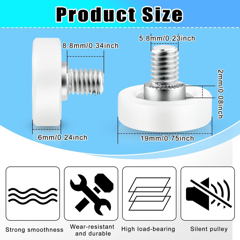 16 Pieces 19 mm 3/4 Inch Drawer Rollers Plastic Drawer