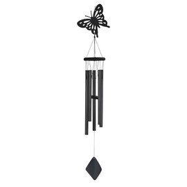 ICE ARMOR 41" Long Black Butterfly Wood/Metal Silhouette Wind Chime Statue Sculpture Ornament Decoration Garden Decor Ideas for Housewarming, Holidays and Birthdays Great Collectible