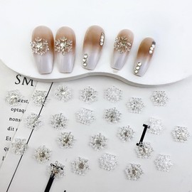 Christmas Snowflake Nail Art Charms -50Pcs Xmas Nail Rhinestones Nail Decoration Mix White Gold Snow Nail Gems Nail Jewelry for Women Girls