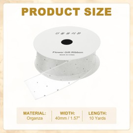 uxcell Organza Sheer Ribbon with Silver Rhinestone, 1.6 Inch x 10 Yard Gauze Wired Ribbon for Christmas Tree Wreath Bow Making Gift Wrapping Party Decoration, White