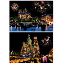 DESINIK Scratch Painting Kits for Adults Rainbow Painting Art Paper, World Famous City DIY Night View Scratchboard for Adults and Kids with 4 Tools,Size 11.2''x16'' (Notre Dame de Paris)