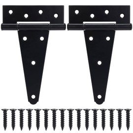 EVCUHASL 6 Inch T-Strap Gate Hinges, Shed Barn Door Hinges Heavy Duty, Black Tee Hinges for Wooden Fences, Yard Gate, Wrought Hardware Iron Rustproof (2 Pack/Set)