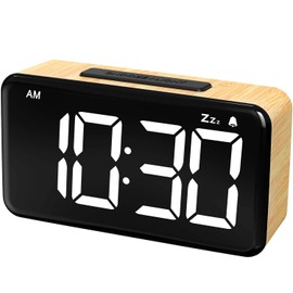 NOKLEAD Digital Alarm Clock for Bedroom: 5.9 inch Large LED Display, 9-Mins Snooze, 2 Volume Levels, 5 Brightness, 12/24H, Adapter Powered, Easy to Use for Adults and Seniors (Light Wood Grain)