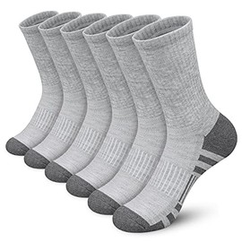 Felicigeely Athletic Socks Women Men Crew Socks Cushion Sports Running Socks Performance Hiking Calf Socks with Arch Support 6 Pairs (Gray, 6-9)