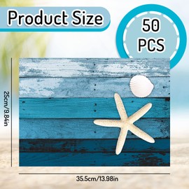 Whaline 50 Pack Sea Paper Place Mats Blue Starfish Seashell Disposable Beach Placemats Seasonal Summer Decorative Rectangle Table Mats for Ocean Seaside Sea Shell Coastal Table Mat Dinner Party Decor