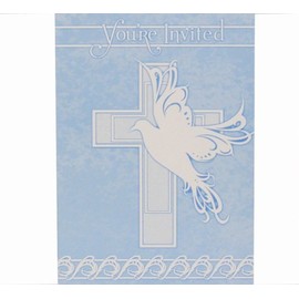 Blue Dove Cross Invitations with Envelopes – Pack of 8