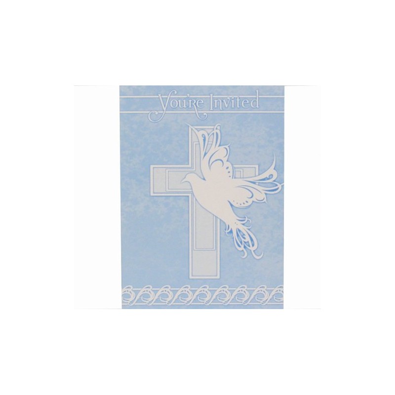 Blue Dove Cross Invitations with Envelopes – Pack of 8