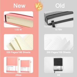 CAGIE Pink Journal Notebook for Women, 320 Pages College Ruled Notebook, 100 Gsm Paper Thick Lined Journal, A5 Hardcover Journals for Writing, 5.7x8.3 In