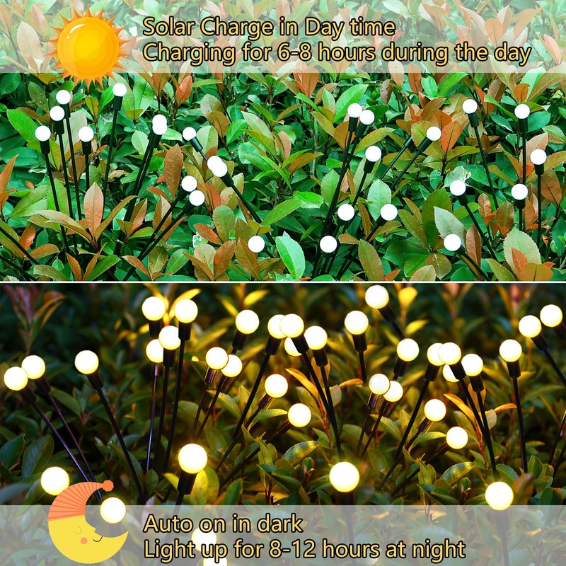 Solar Garden Lights Outdoor, 6 Pack 60 LED Solar Firefly