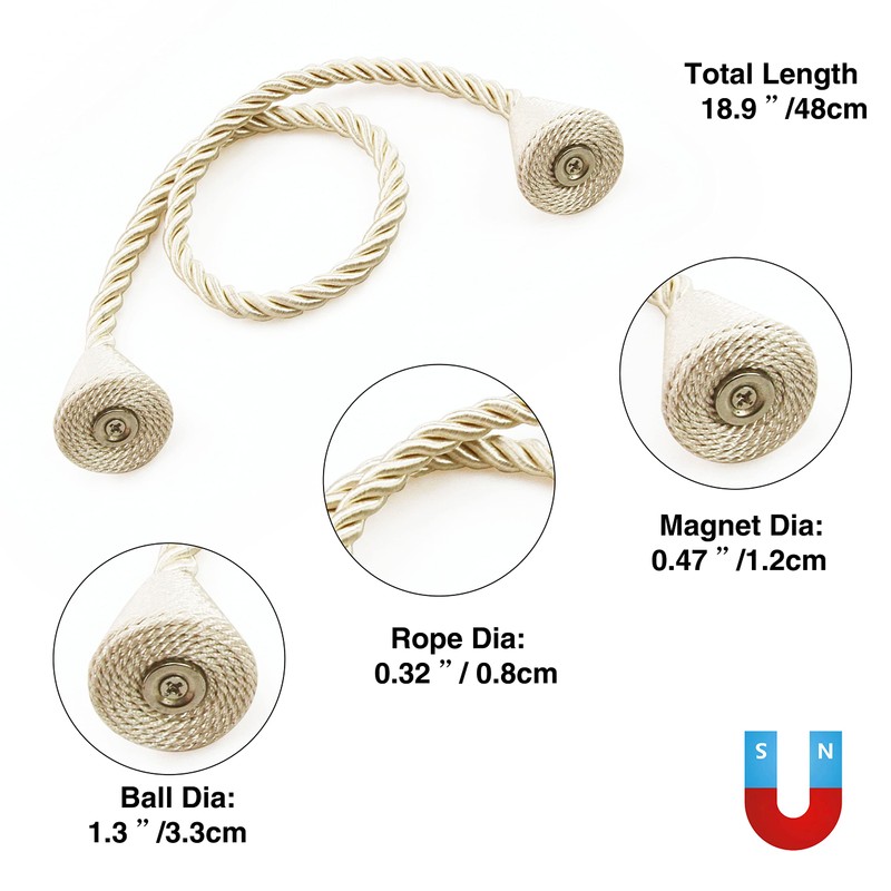 Nieffeiy 4 Pack Magnetic Curtain Tiebacks Rope Modern Handmade Curtain