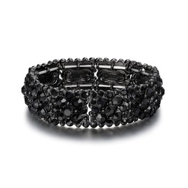 EVER FAITH Pulsera Elástica de Cristal Austriaco Redondo Elegante para Novia Mujer Boda Negro