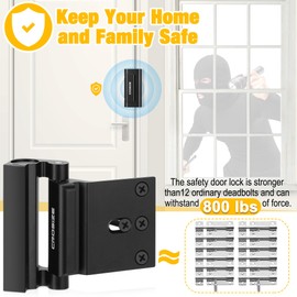 Home Security Door Lock, Upgraded Metal Door Reinforcement Lock, 3" Withstands 800 lbs of Impact for Inward Swing Doors, Defender Security Door Lock, Prevent Unauthorized Entry (Black)