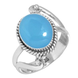 Jeweloporium 925 Sterling Silver Ring for Women Size W 1/2 Blue Chalcedony Stone Costume Silver Ring Christmas - Gift Vintage Jewelry