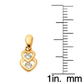 Precious Stars Genuine 14k Yellow Gold 0.39" Cubic Zirconia Overlapping Double Heart Pendant