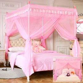 Hptmus Canopy Bed Curtains - Bed Canopy for Girls Bed Curtains Princess Bed Canopy Bed Canopy Curtains Canopy for Bed Drapes Birthday Present Adults Girls Room Decor(Twin, Pink)