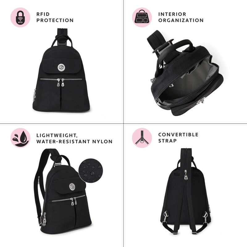 Baggallini Damen Umwandelbarer Neapel wandelbarer Rucksack, Silber-metallische Steppdecke, Einheitsgröße