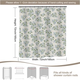 MUGINYU Linen Shower Curtain 72x72 - Blue Green Hydrangea Vintage Floral Pattern, Farmhouse Boho Bathroom Decor for Summer Seasonal Style