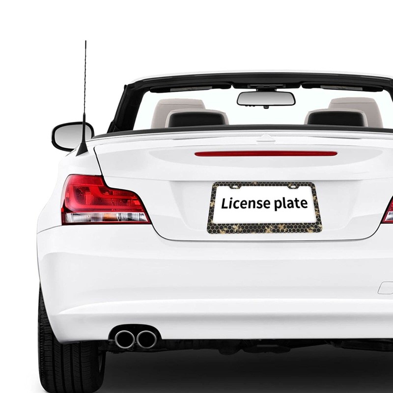Foruidea Gold Queen Bees and Honeycomb Matte Aluminum License Plate