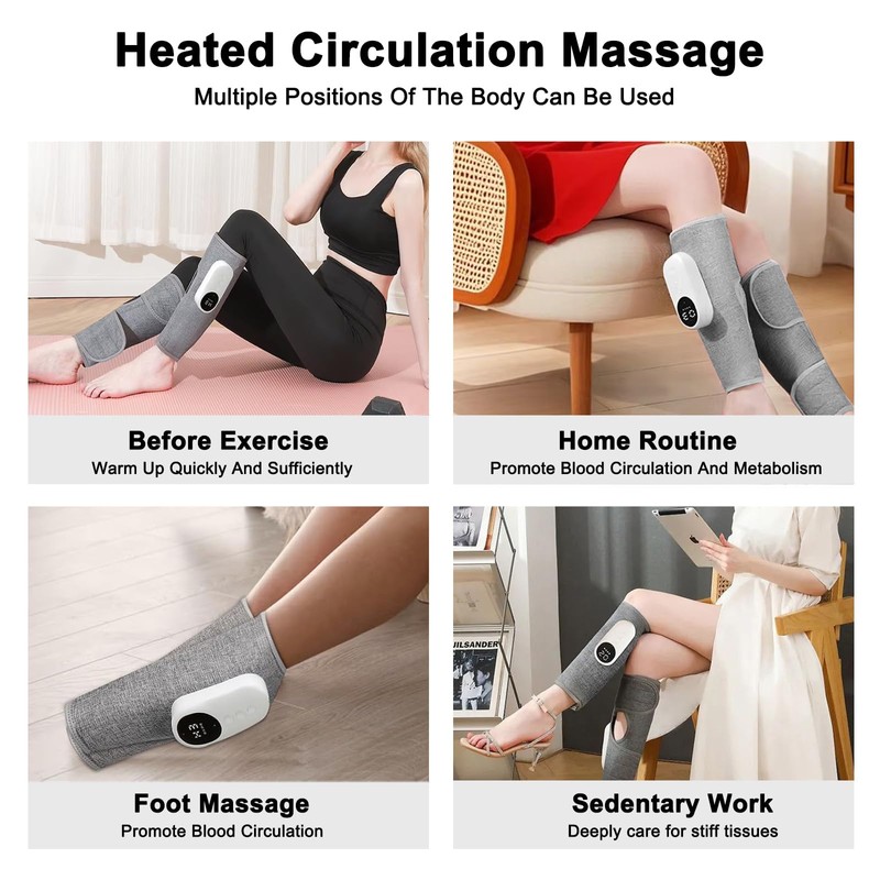 Leg Massager with Heating Function, Cordless Calf Massager with Heat,