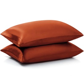 Ersmak Satin Pillowcase Standard Set of 2, 20" x 26" Ultra Soft & Silky Satin Pillow Cases for Hair and Skin, Wrinkle Fade Resistant Pillow Covers with Envelope Closure (Rust Orange)