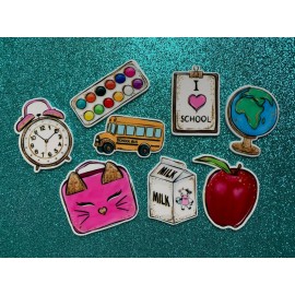 8pc. Back to School, Kawaii, Planar Resin Flatbacks, Bow Center, Cabochon, Flat