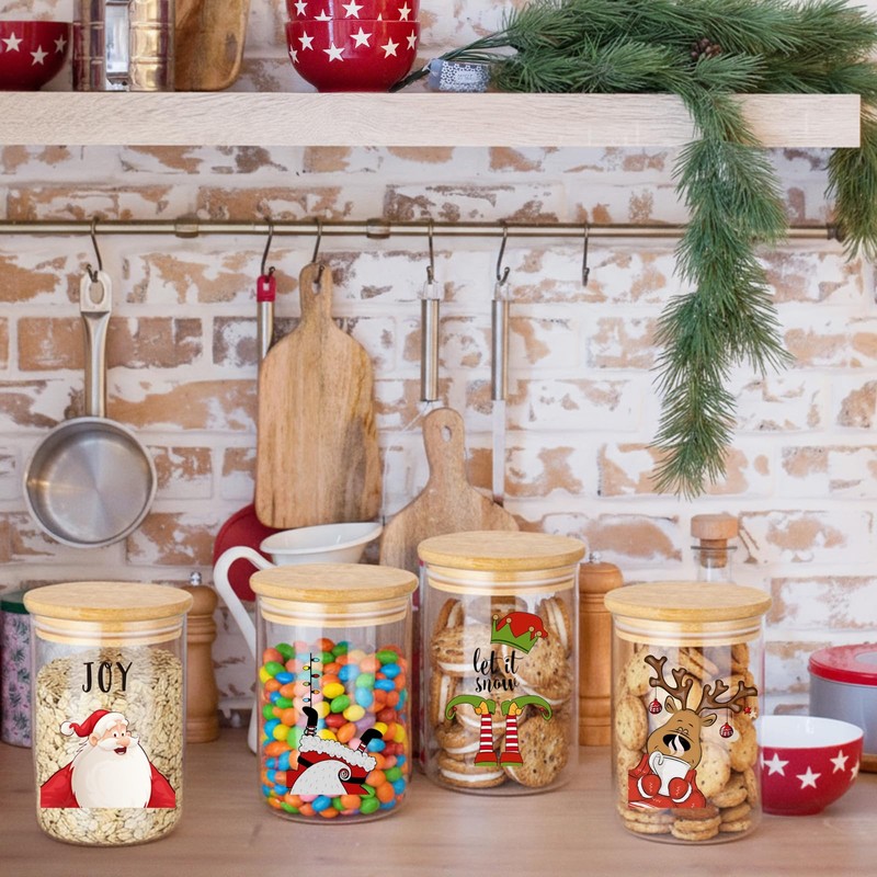 Suclain 6 Pcs Christmas Glass Storage Jars with Lid 19