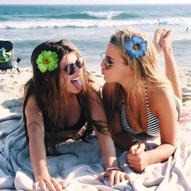 JazSwirl Hawaiian Flower Hair Clips for Women, 3/4/5/6 Pack Tropical Plumeria Hair Clip, Hibiscus Flower Clips for Hair, Beach Floral Hair Accessories (Purple + Blue + Green)