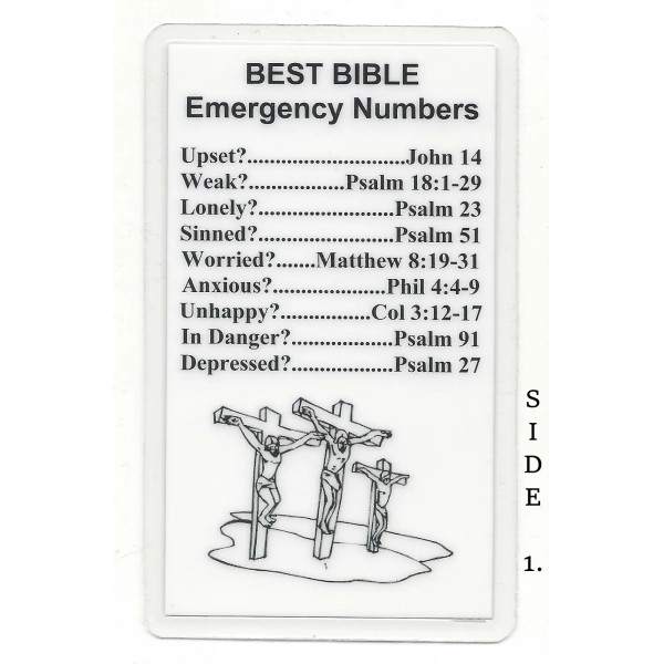 Unbranded BIBLE Pocket Reference Card, Laminated. Emergency Numbers. Verses to