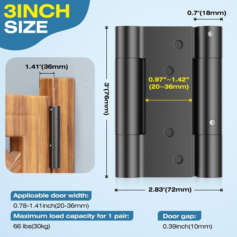 Ranbo 3 Inch Heavy-Duty 304 Stainless Steel Double Spring Hinge,