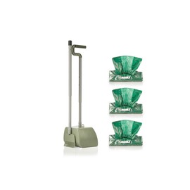 BAGSCOOPER Adjustable Pooper Scooper and Rake, Large Bucket for Large Dogs, Includes Custom 3 Dog Waste Bag Packs (150 Ct), Long Handled Bags