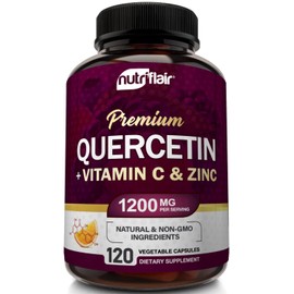 NutriFlair Quercetin 1200mg with Vitamin C and Zinc, 120 Capsules - All-Natural Supplement, Gluten-Free, Soy-Free, Non-GMO, Easy-to-Swallow, 2-Month Supply