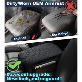 SDPVorn Armrest Cover for Nissan Frontier 2022-2025 Center Console Pad with Organizer Storage Pockets, Black Faux Leather Arm Rest Lid Protector Cushion D41 Interior Accessories