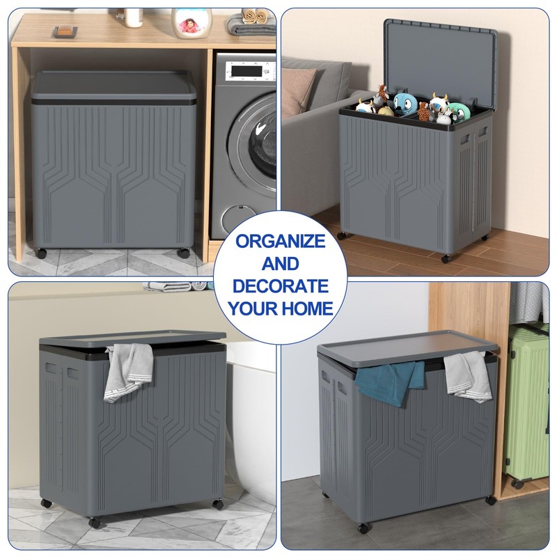 120 L Large 2 Section Laundry Hamper with Lid and