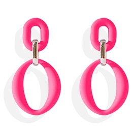 Hot Pink Statement Earrings White Acrylic Rectangle Earrings Summer Earrings for Women 2023 Hot Pink Double Hoop Dangle Earrings(Hot pink)