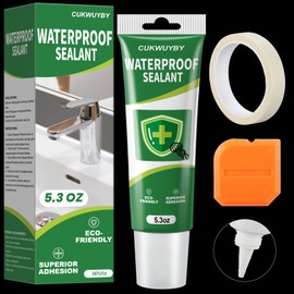 1 Pack Silicone Caulk 5.3 Oz Squeeze Tube Waterproof Silicone Sealant for Kitchen Bathroom Stronger Adhesion White Caulk for Window Toilet Sink Door Caulking Sealant with Tape and Scraper