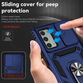 Yodueiv for Galaxy Note 20 Case, Samsung Note 20 N981U Case with Tempered Glass Screen Protector and Slide Camera Cover,Magnetic Ring Car Mount Holder Kickstand Cover for Samsung Galaxy Note20 5G Blue
