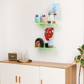 iobiotio 12 inch Floating Shelves, Coloful Wall Shelves for Bedroom Living Room Home Decoration, Bathroom Shelves Storage, 12 inch, 2 Pcs, Neon Clear Green