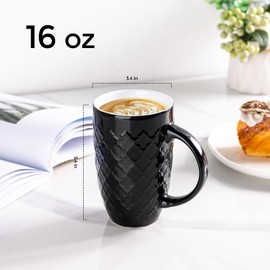 AmorArc Large Coffee Mugs Set of 6, 16oz Ceramic Tall Coffee Mugs Set with Textured Geometric Patterns for Latte/Tea/Beer/Hot Cocoa, Dishwasher & Microwave Safe, Black&Blue