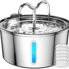 Cat Water Fountain 3.2L/108oz | Stainless Steel Dispenser with Dual Spouts & Quiet Pump | BPA-Free, Auto Hydration for Cats &Dogs | 6 Filters Included