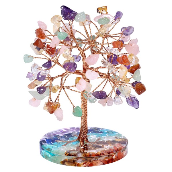 Nupuyai 7 Chakra Crystal Money Tree with 7 Chakra Base,